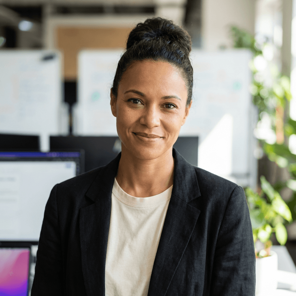 Female teacher in her 40s, Black, warm professional demeanor in a classroom setting